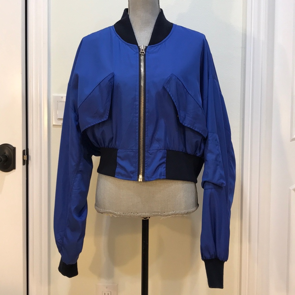 cropped royal blue bomber jacket, soft lining, Μ